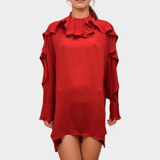 Valentino Women's Ruffled Red Silk Dress, size UK16