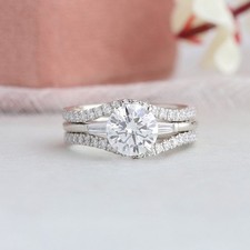 2Ct Round Cut Simulated Diamond Stunning Bridal Ring Set 14K White Gold Plated