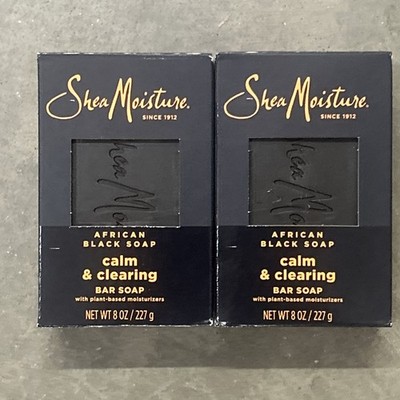 2 BRAND NEW BOX 8 oz. Shea Moisture African Black Soap Calm & Clearing Bar Soap