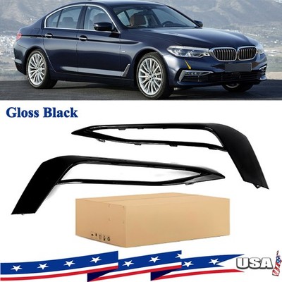 Pair Front Bumper Fog Light Grille Trim For BMW G30 5-Series 2017-20 Gloss Black