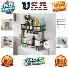 2-Tier Over Toilet Storage Shelf, Wall-Mount with 2 Hook/Paper Rack
