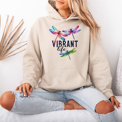 Vibrant Life Dragonfly Nature Damen Hoodie Damen Sweatshirt Grafik Pullover