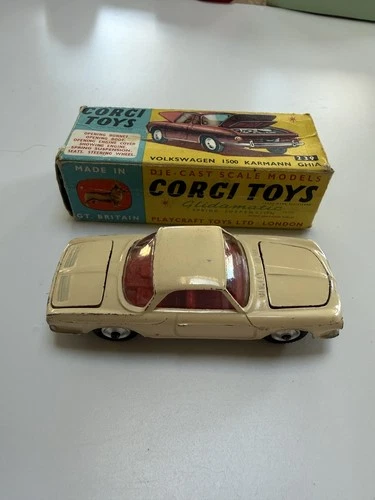 Vintage Boxed Corgi Toys 239 Volkswagen 1500 Karmann Ghia & suitcase spare tyre
