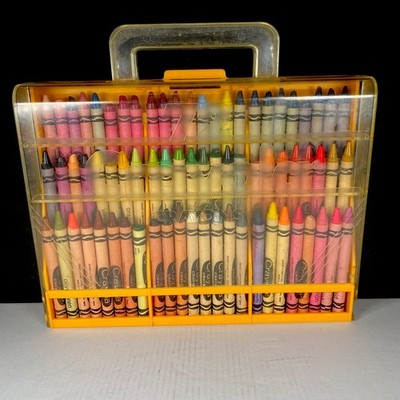 Vintage Crayola Crayons 72 Pc Set In Yellow Portable Plastic Case w Sharpener
