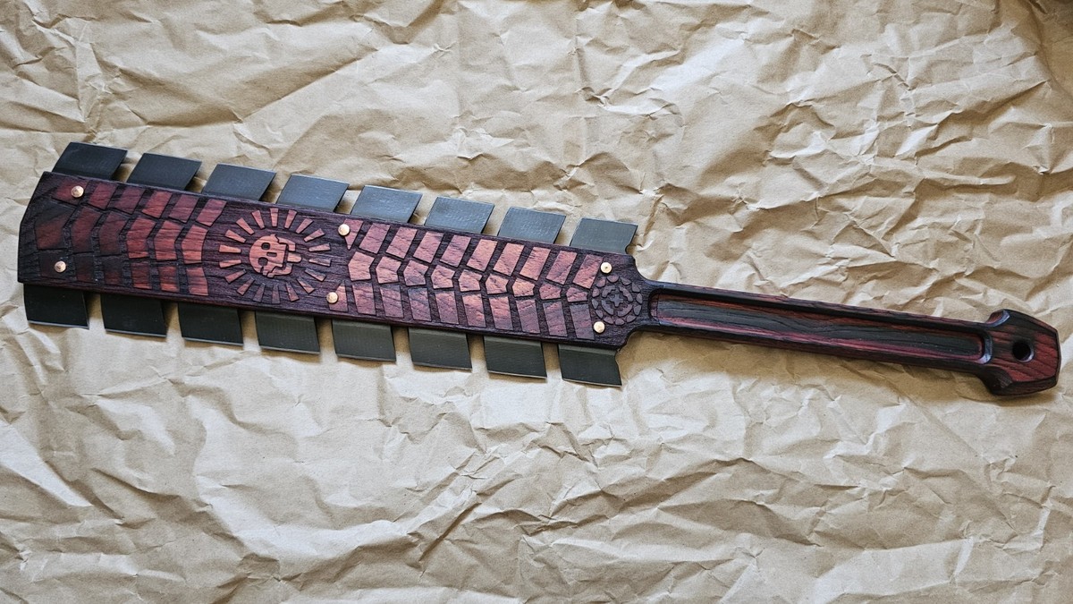 RMJ Tactical Macuahuitl Aztec War Club, Death God Skull, Red