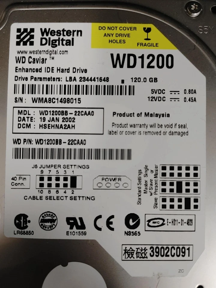 WD WD1200BB-22CAA0 120GB 7.2K RPM 2MB IDE ATA-100 3.5" HDD - Image 3 of 4