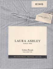 Laura Ashley King Sheet Set Marilynn Stripe Charcoal Gray 4pc Cottage Farmhouse