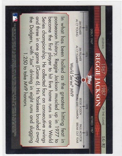 2009 Topps Legends of the Game Nr. LG-RJ REGGIE JACKSON - Bild 2 von 2