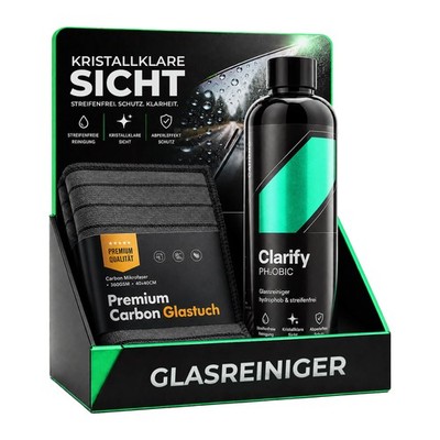 CarPro Clarify PH2OBIC 500ml Glasreiniger Autoscheiben Pflege + Profi Carbontuch