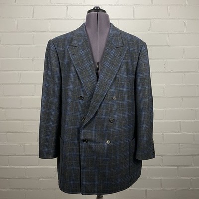 Arnold Becker Zweireiher Blazer Blau Kariert Holland Sherry Kaschmir Herren 50 S