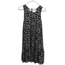 American Eagle Floral Babydoll Dress Black White Tiered Tie Back Mini Womens S