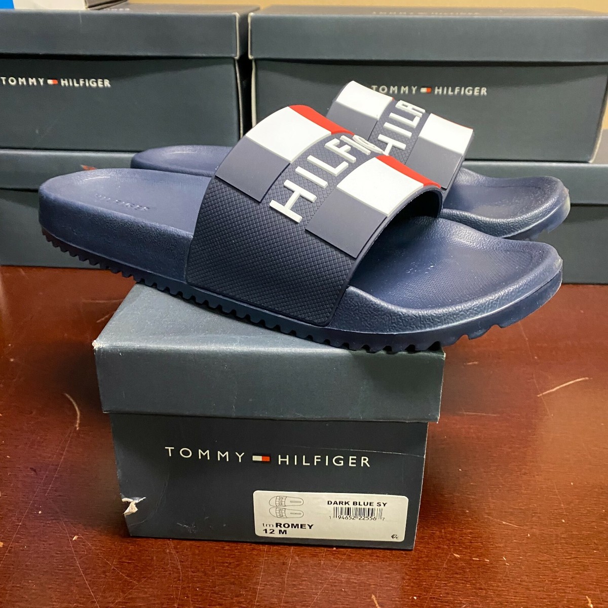 Tommy Hilfiger Mens Dark Blue TM Romey Slip On Slide Sandals  display picture 2