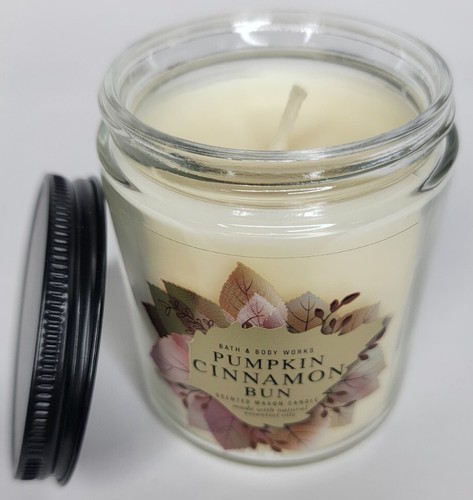 BATH & BODY WORKS (LOT OF 2) PUMPKIN CINNAMON BUN SCENTED 1 WICK 7 OZ MASON... - Picture 3 of 5