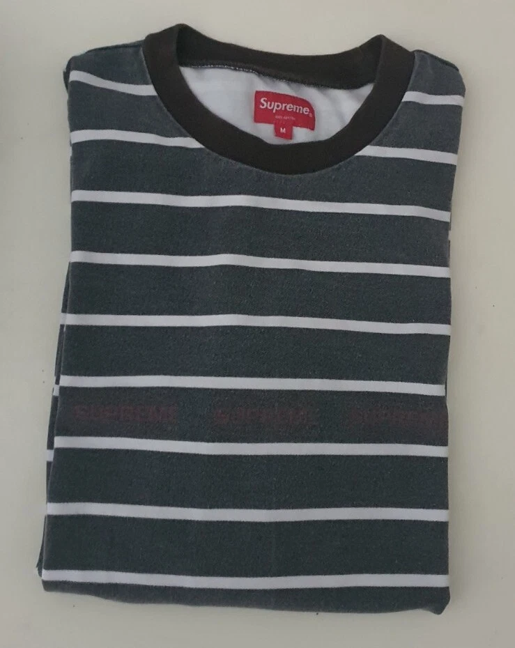 SS19 Supreme Printed Stripe Pique L/S top M medium black long sleeve T shirt tee