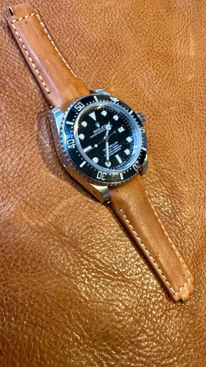 20mm Light Brown Leather strap for Rolex Submariner, Yacht-Master