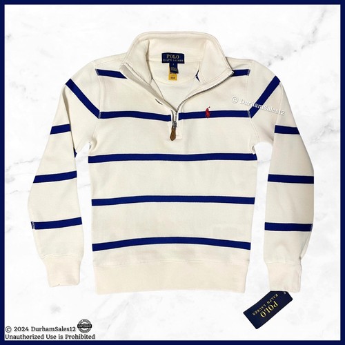Polo Ralph Lauren Boys Striped Quarter-Zip Sweater Pullover Sz 5 Cream White NEW - Picture 9 of 14