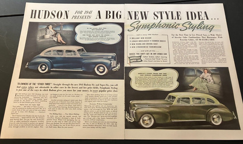 1941 Hudson Six and Super-Six "Symphonic Styling" - Vintage Print Ad / Wall Art