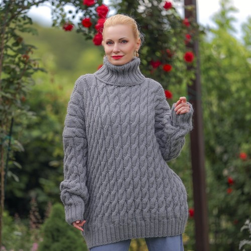 Suéter de lana gris SuperTanya hecho a mano suéter cálido para enviar talla XL-XXL - Imagen 4 de 7