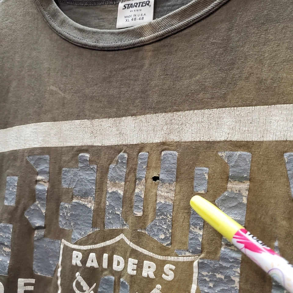 VINTAGE Oakland Raiders Women Top XL Green Tie Dye Graphic Starter T-Shirt READ - Image 3 of 4