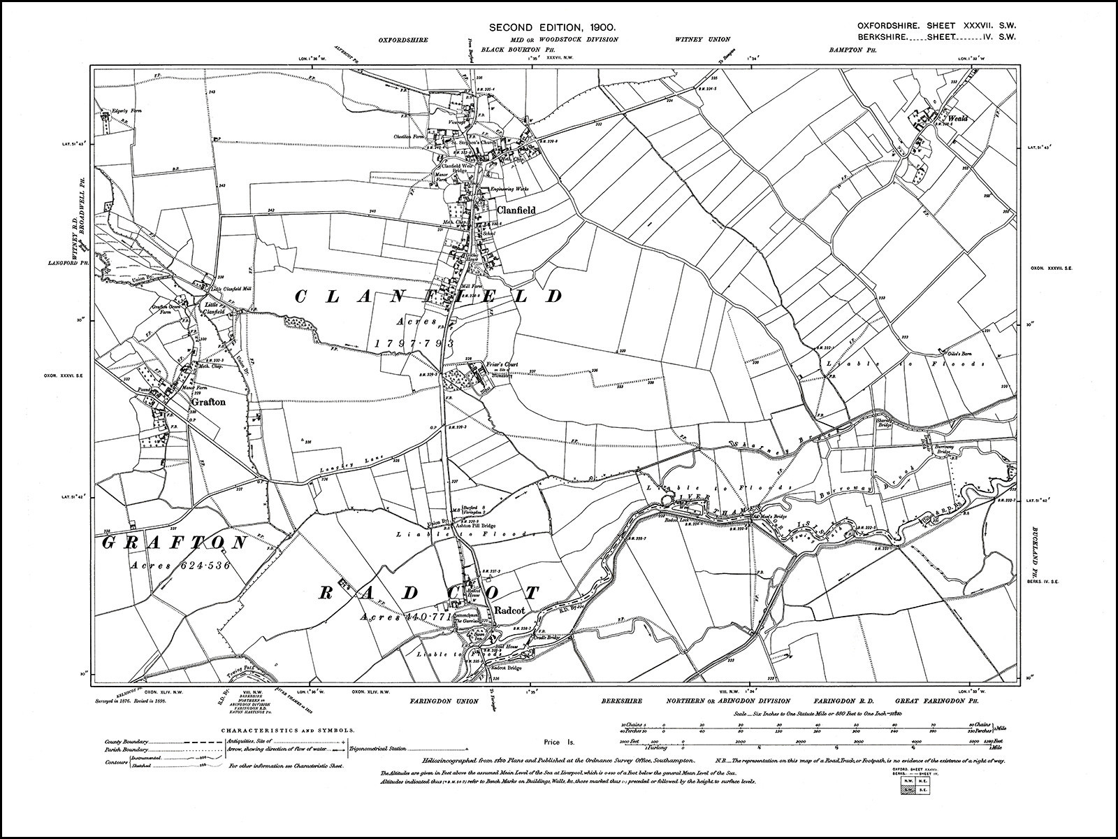 Clanfield, Grafton, Radcot, old map Oxfordshire 1900 37SW repro eBay