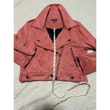Madison Women's Jacket Blush Pink Suede Moto Zip Up Designer Coat M