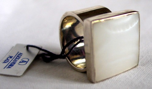 Anillo Cuadrado de PLATA 925 + Nacar BLANCO Alexandra PLata silver ring | eBay