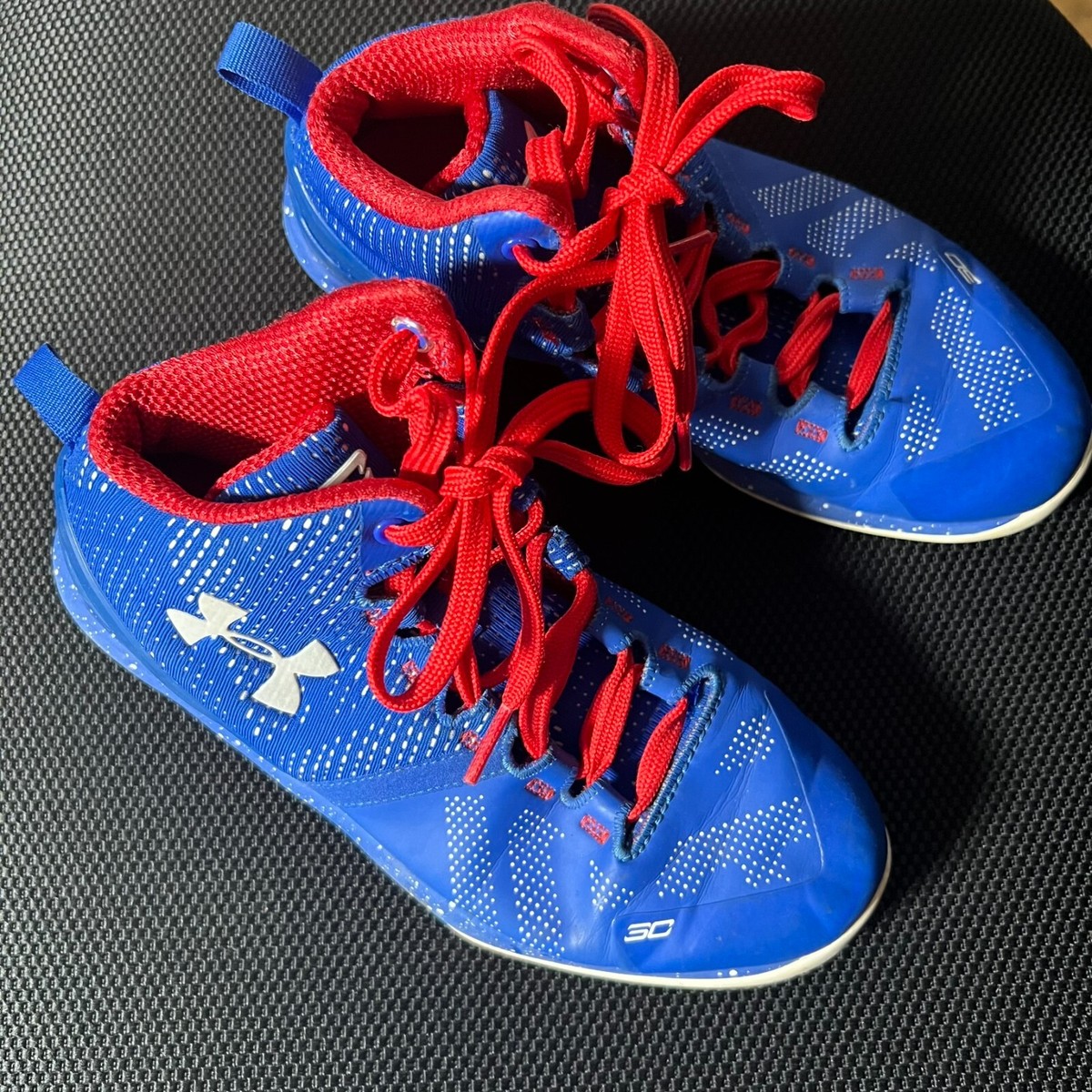 Stephen Curry Under Armour Retro Blue Basketball Shoes Red Laces
