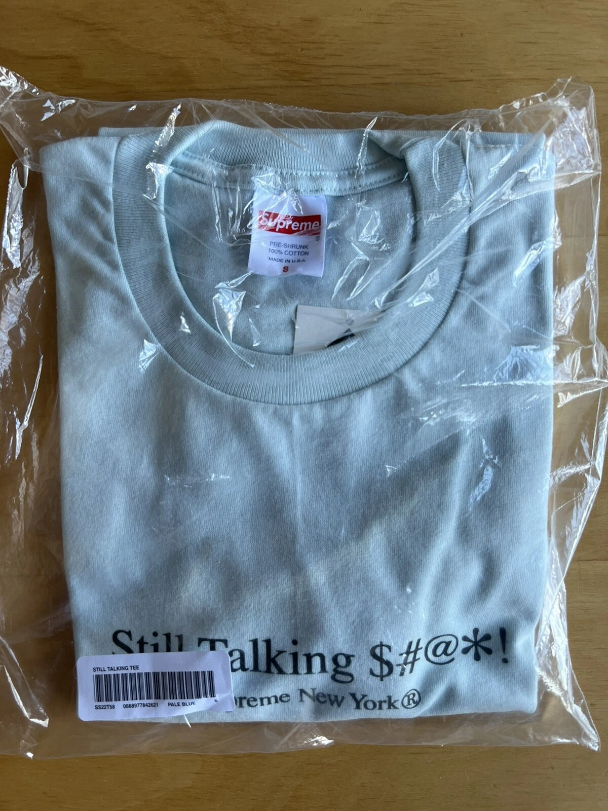 T shirt Supreme Still Talking bleu pâle petit SS22 100 % authentique