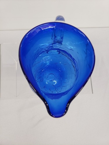 Vtg R. Foster Cobalt Blue And Clear Handblown Art Glass Pitcher - Signed- H 7" - Picture 4 of 9