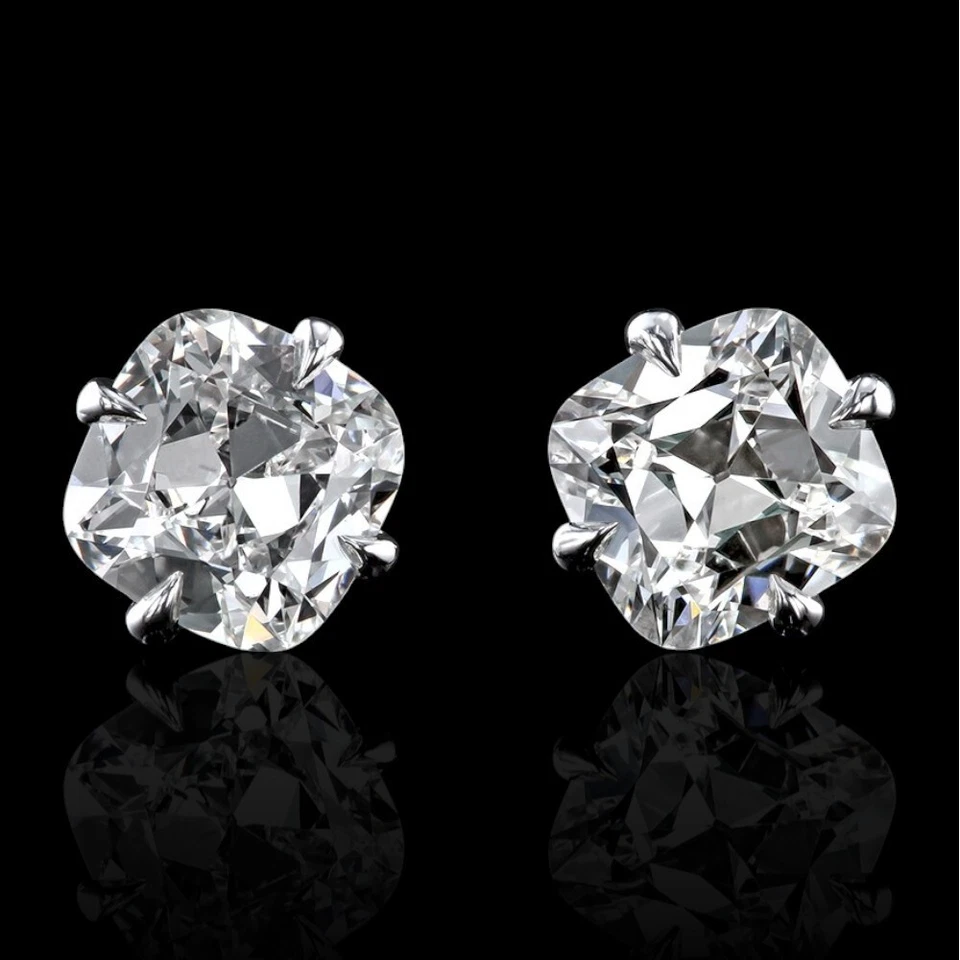 Pendiente de platino fino 950 certificado creado en laboratorio diamante tachuela 0,80 quilates corte cojín Foto 2 de 4