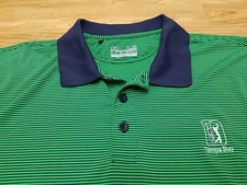 Under Armour Polo Shirt Mens L Golf Green Striped TPC Tampa Bay Logo Loose Fit