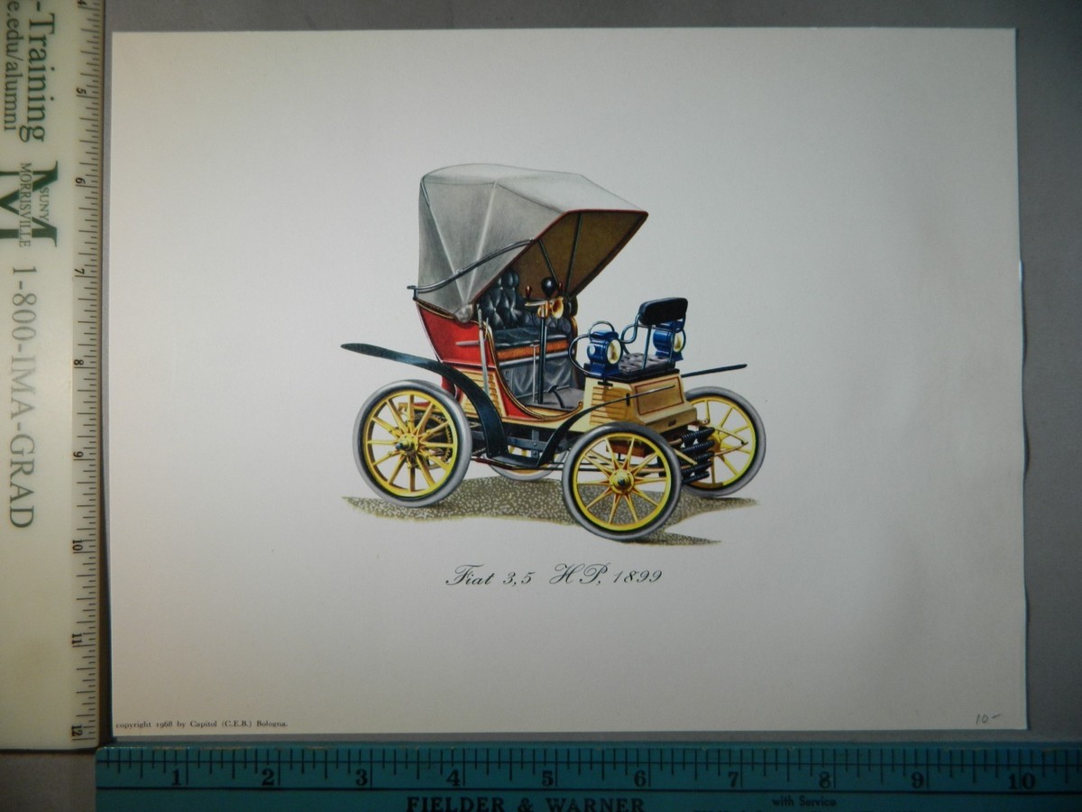 Rare Original VTG Fiat 3 5 HP 1899 Antique Automobile Car Color