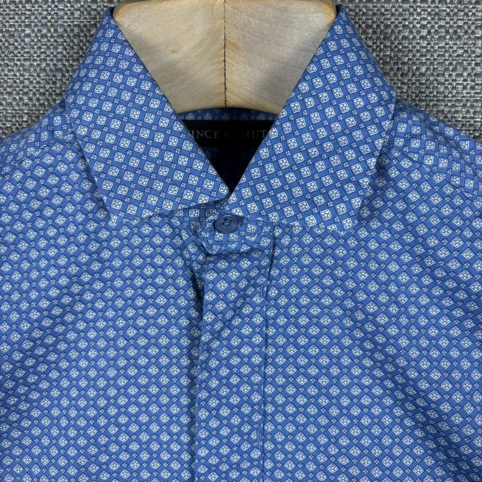 Camisa Vince Camuto Para Hombre S Manga Larga Azul Blanco Geométrica Clásica Nueva Pequeña Foto 3 de 4