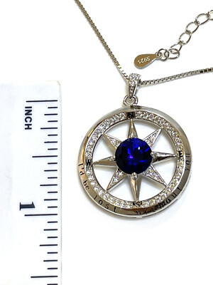 Natural Sapphire Compass Necklace Gold Diamond Pendant