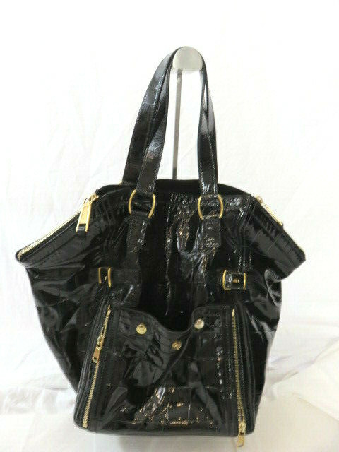 Yves Saint Laurent Borsa a mano nera in pelle verniciata