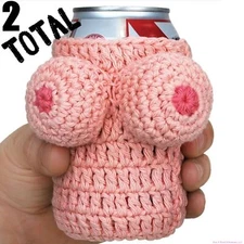 SET OF 2  Nana's Boobie Knitted Beer Can Bottle Drink Cooler Holder - Big Mouth