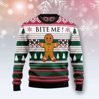 Christmas Cookies Bite Me Ugly Christmas Sweater Xmas Ugly Sweaters Gift