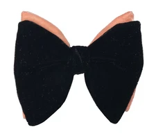 Vintage Black & Coral Velvet Bow Tie 1970s Oversized Large Butterfly Clip On