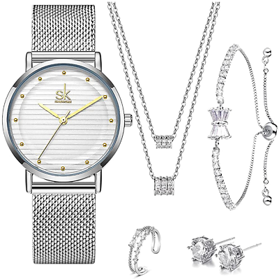 SK SHENGKE Women's Mesh Watches Elegant Design Face Stainless Steel Back  Case Fashion Ladies Waterproof Wristwatch : Amazon.in: Fashion
