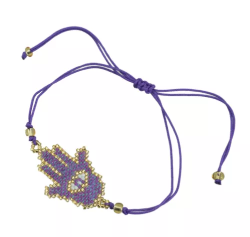 Armband Miyuki Violett Perlen - Hand Hamsa Und Auge Wohlwollen 340