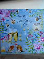 Happy Valentine's Day ~ Champagne & Flowers ~ card ~ Free postage