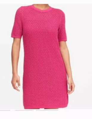 banana republic pink sweater dress Banana Republic SALMON PINK Cotton Sweater Dress knit bell Sleeves Shift ruffle