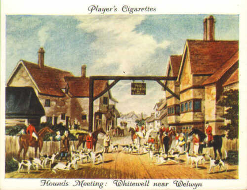 players cigarette card . old hunting  prints : hounds meeting at whitewell - Picture 1 of 1