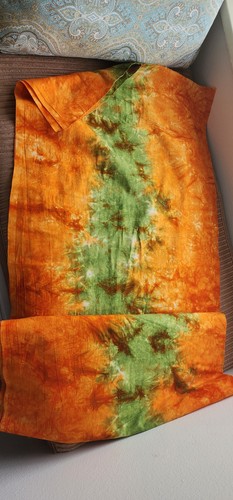 Batik Fabric Orange Green abstract tie dye Cotton BTHY - Picture 1 of 3