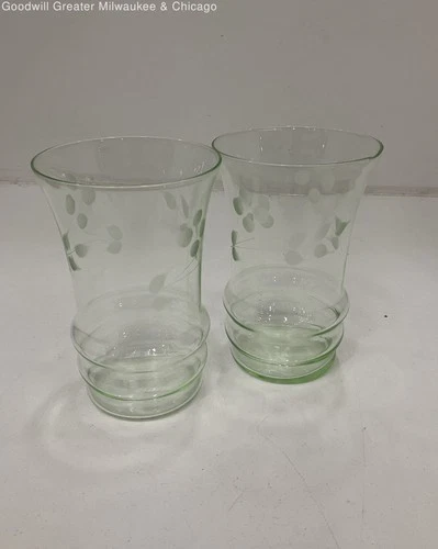 Vintage Depression Green Uranium Glass Cups (2)