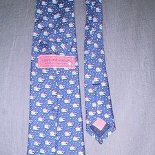 Vineyard Vines Blue/White/Red Santa Claus Christmas Novelty Silk Woven Tie