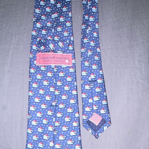 Vineyard Vines Blue/White/Red Santa Claus Christmas Novelty Silk Woven Tie