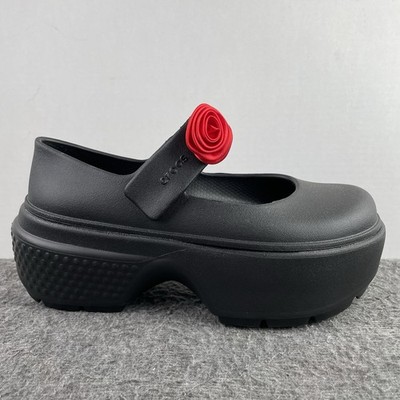 Crocs Stomp Rosette Mary Jane Black + Red Rose Platform Gothic