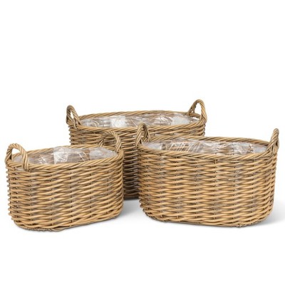 Abbott Collection Large Oval Woven Baskets/Planters with Handles