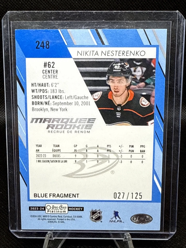 2023-24 O-Pee-Chee Platinum Blue Fragment /125 Nikita Nesterenko #248 Rookie RC - Image 2 of 2